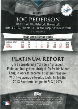 2014 Bowman Platinum - Chrome Prospects Purple Refractors #BPCP19 Joc Pederson Back