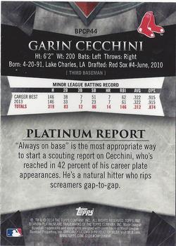 2014 Bowman Platinum - Chrome Prospects Purple Refractors #BPCP44 Garin Cecchini Back