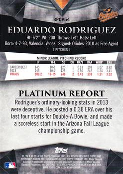 2014 Bowman Platinum - Chrome Prospects Purple Refractors #BPCP54 Eduardo Rodriguez Back