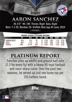 2014 Bowman Platinum - Chrome Prospects Purple Refractors #BPCP60 Aaron Sanchez Back