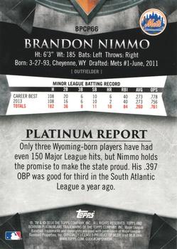 2014 Bowman Platinum - Chrome Prospects Purple Refractors #BPCP66 Brandon Nimmo Back