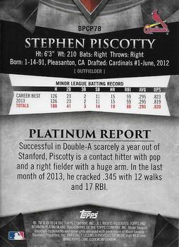2014 Bowman Platinum - Chrome Prospects Purple Refractors #BPCP78 Stephen Piscotty Back
