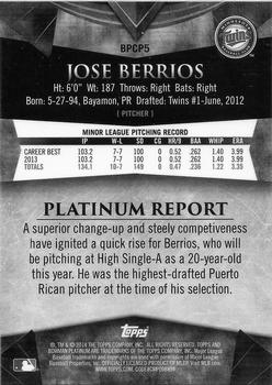 2014 Bowman Platinum - Chrome Prospects Refractors #BPCP5 Jose Berrios Back
