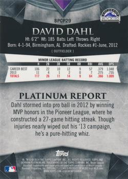 2014 Bowman Platinum - Chrome Prospects Refractors #BPCP29 David Dahl Back