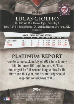 2014 Bowman Platinum - Chrome Prospects Refractors #BPCP38 Lucas Giolito Back