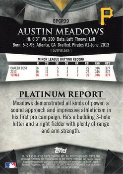 2014 Bowman Platinum - Chrome Prospects Refractors #BPCP39 Austin Meadows Back