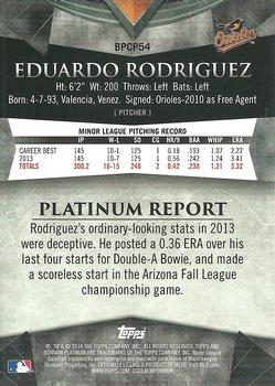 2014 Bowman Platinum - Chrome Prospects Refractors #BPCP54 Eduardo Rodriguez Back