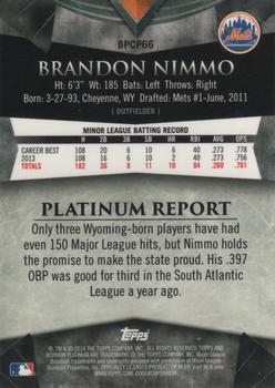 2014 Bowman Platinum - Chrome Prospects Refractors #BPCP66 Brandon Nimmo Back