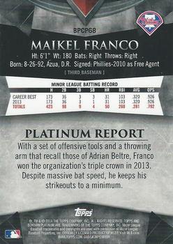 2014 Bowman Platinum - Chrome Prospects Refractors #BPCP68 Maikel Franco Back