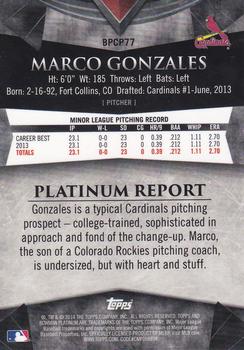 2014 Bowman Platinum - Chrome Prospects Refractors #BPCP77 Marco Gonzales Back