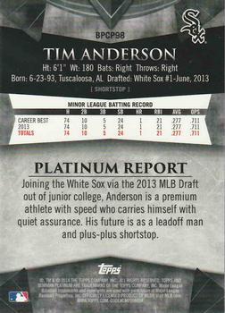 2014 Bowman Platinum - Chrome Prospects Refractors #BPCP98 Tim Anderson Back