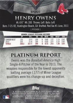 2014 Bowman Platinum - Chrome Prospects X-Fractors #BPCP25 Henry Owens Back