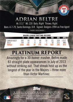 2014 Bowman Platinum - Gold #38 Adrian Beltre Back