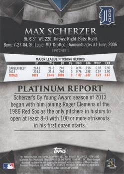 2014 Bowman Platinum - Gold #13 Max Scherzer Back