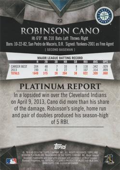 2014 Bowman Platinum - Gold #22 Robinson Cano Back