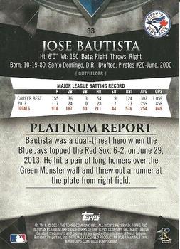 2014 Bowman Platinum - Gold #33 Jose Bautista Back