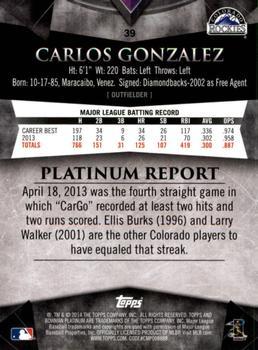 2014 Bowman Platinum - Gold #39 Carlos Gonzalez Back