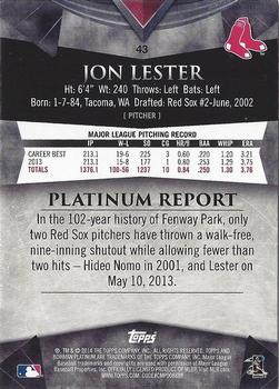 2014 Bowman Platinum - Gold #43 Jon Lester Back