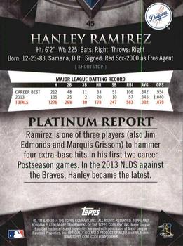 2014 Bowman Platinum - Gold #45 Hanley Ramirez Back