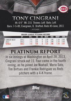 2014 Bowman Platinum - Gold #51 Tony Cingrani Back