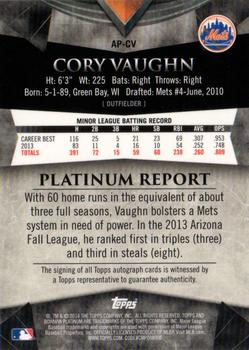 2014 Bowman Platinum - Prospect Autographs #AP-CV Cory Vaughn Back