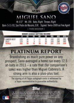 2014 Bowman Platinum - Prospect Autographs Green Refractors #AP-MS Miguel Sano Back