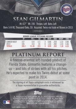 2014 Bowman Platinum - Prospect Autographs Green Refractors #AP-SG Sean Gilmartin Back