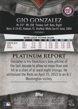 2014 Bowman Platinum - Ruby #52 Gio Gonzalez Back