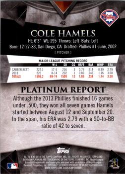 2014 Bowman Platinum - Sapphire #42 Cole Hamels Back