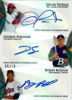 2014 Bowman Platinum - Triple Autographs #TA-TSB Byron Buxton / Oscar Taveras / George Springer Front