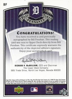 2005 UD Past Time Pennants - Past Time Signatures Bronze #BF Bill Freehan Back