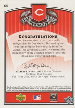 2005 UD Past Time Pennants - Past Time Signatures Bronze #GU Don Gullett Back