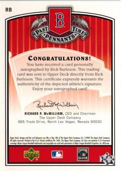 2005 UD Past Time Pennants - Past Time Signatures Bronze #RB Rick Burleson Back