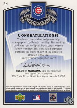 2005 UD Past Time Pennants - Past Time Signatures Bronze #RH Randy Hundley Back