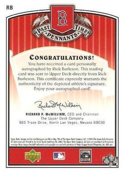 2005 UD Past Time Pennants - Past Time Signatures Silver #RB Rick Burleson Back