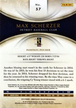 2014 Panini Immaculate Collection #57 Max Scherzer Back