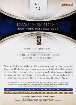 2014 Panini Immaculate Collection #15 David Wright Back