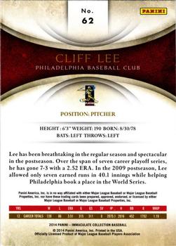 2014 Panini Immaculate Collection #62 Cliff Lee Back