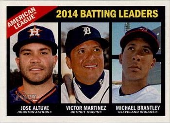 2015 Topps Heritage #216 American League 2014 Batting Leaders (Michael Brantley / Jose Altuve / Victor Martinez) Front
