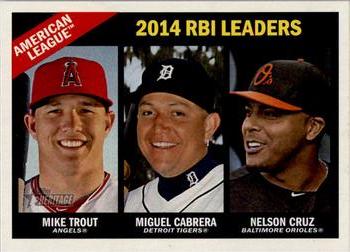 2015 Topps Heritage #220 American League 2014 RBI Leaders (Nelson Cruz / Miguel Cabrera / Mike Trout) Front