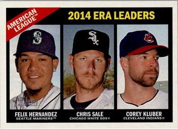 2015 Topps Heritage #222 American League 2014 ERA Leaders (Corey Kluber / Chris Sale / Felix Hernandez) Front