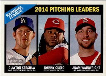 2015 Topps Heritage #223 National League 2014 Pitching Leaders (Adam Wainwright / Clayton Kershaw / Johnny Cueto) Front