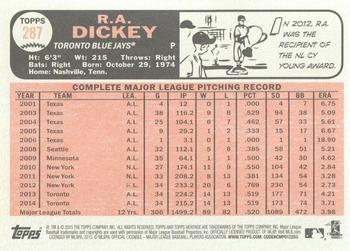 2015 Topps Heritage #287 R.A. Dickey Back