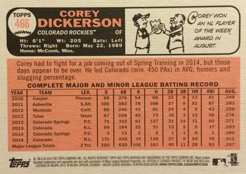 2015 Topps Heritage #466 Corey Dickerson Back