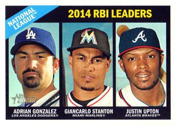 2015 Topps Heritage #219 National League 2014 RBI Leaders (Justin Upton / Giancarlo Stanton / Adrian Gonzalez) Front