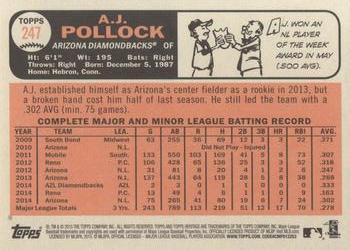 2015 Topps Heritage #247 A.J. Pollock Back