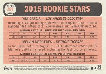 2015 Topps Heritage #288 2015 Rookie Stars (Yimi Garcia / Melvin Mercedes) Back