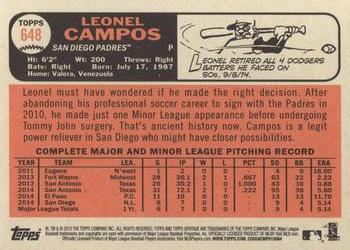 2015 Topps Heritage #648 Leonel Campos Back