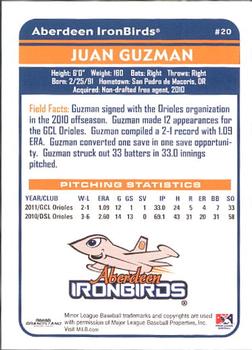 2012 Grandstand Aberdeen IronBirds #11 Juan Guzman Back