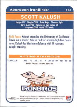 2012 Grandstand Aberdeen IronBirds #16 Scott Kalush Back